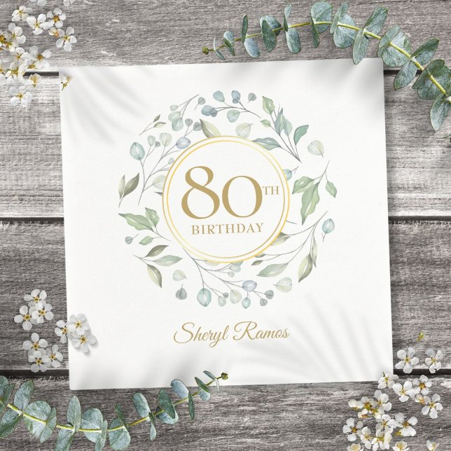 Servilleta De Papel Cumpleaños 80 de Laurel Garland Gold (Laurel Garland Gold 80th Birthday Napkins)