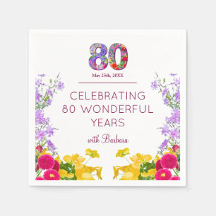 Servilleta De Papel cumpleaños 80 floral moderno 80 años fiesta elegan