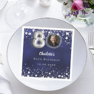 Servilleta De Papel cumpleaños 80 navy azul estrellas plateadas foto
