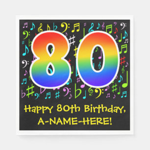 Servilleta De Papel Cumpleaños 80 - Símbolos musicales coloridos, ar