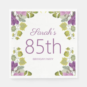 Servilleta De Papel Cumpleaños 85 Floral Púrpura Hojas Verdes Enredade