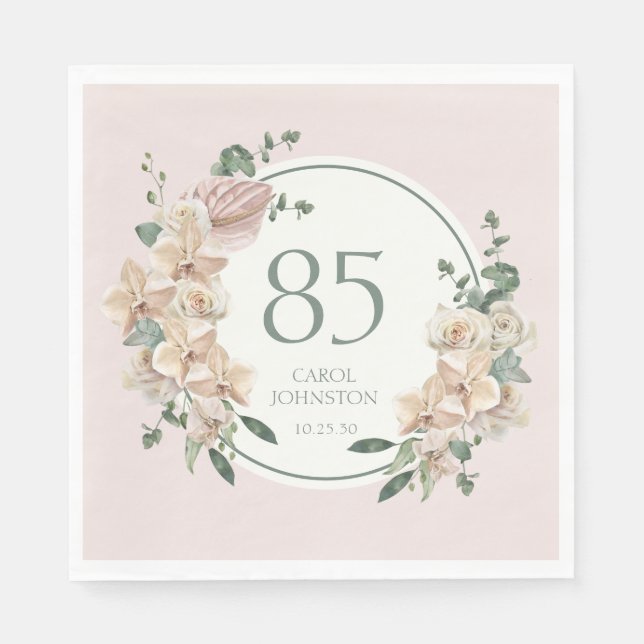 Servilleta De Papel Cumpleaños 85 Tropical Floral (Anverso)