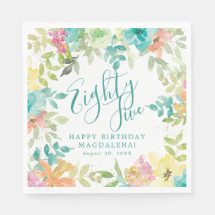 Servilleta De Papel Cumpleaños 85 Verano Acuarela Floral Personalizado