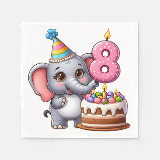 Servilleta De Papel Cumpleaños 8 de elefante lindo