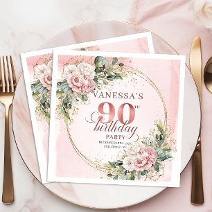 Servilleta De Papel Cumpleaños 90 Blush Pink Eucalyptus Floral