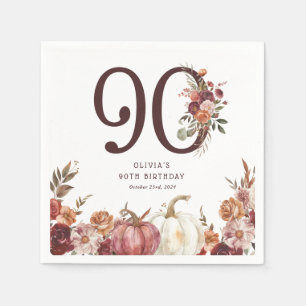 Servilleta De Papel Cumpleaños 90 Boho Pumpkin Autumn Bloom