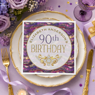 Servilleta De Papel Cumpleaños 90 con diseño de estratos con joyas de