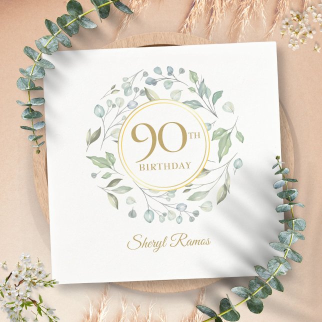 Servilleta De Papel Cumpleaños 90 de Laurel Garland Gold (Laurel Garland Gold 90th Birthday Napkins)