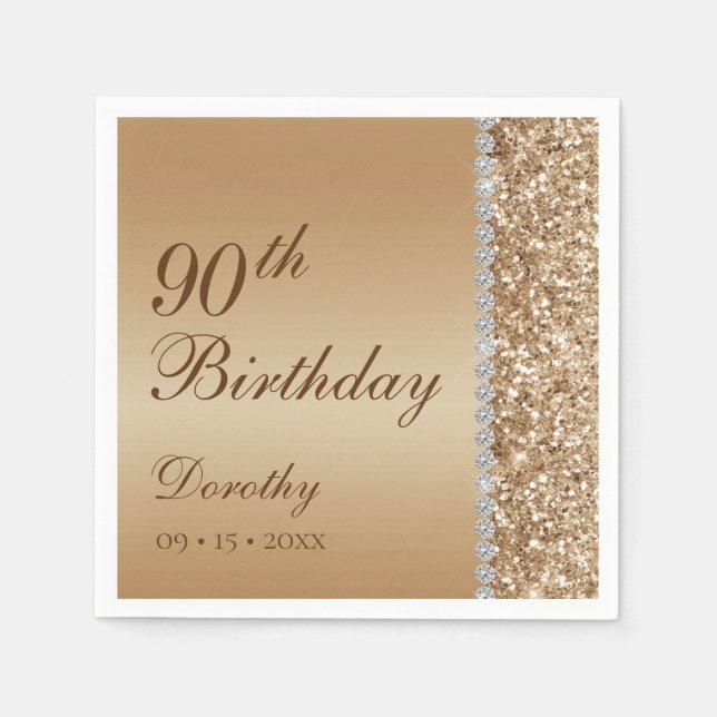 Servilleta De Papel Cumpleaños 90 elegante (Anverso)