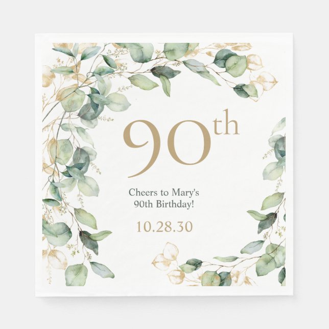 Servilleta De Papel Cumpleaños 90 Eucalipto (Anverso)