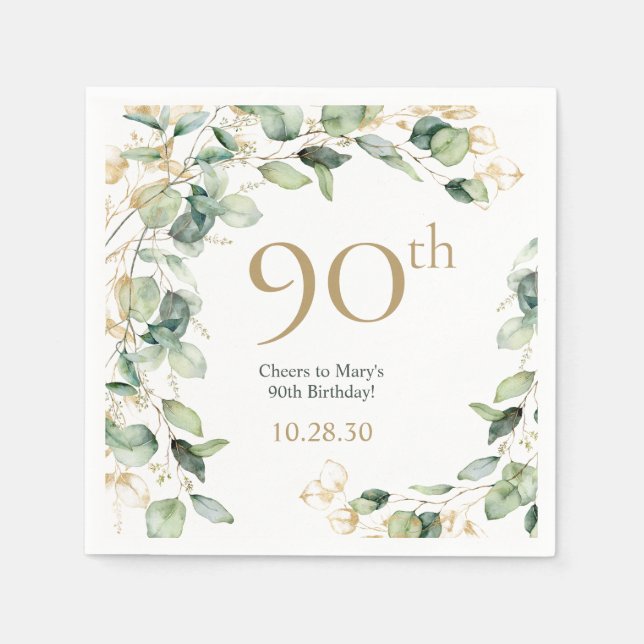Servilleta De Papel Cumpleaños 90 Eucalipto (Anverso)
