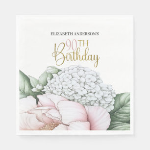 Servilleta De Papel Cumpleaños 90 Floral Rosa Peonía Blush
