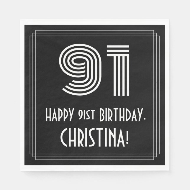 Servilleta De Papel Cumpleaños 91: Aspecto inspirado en el Art Deco "9 (Anverso)