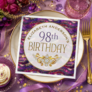 Servilleta De Papel Cumpleaños 98 con diseño de estratos enjoyados en