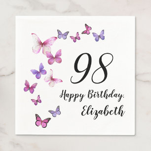 Servilleta De Papel Cumpleaños 98 Rosas Mariposas Moradas