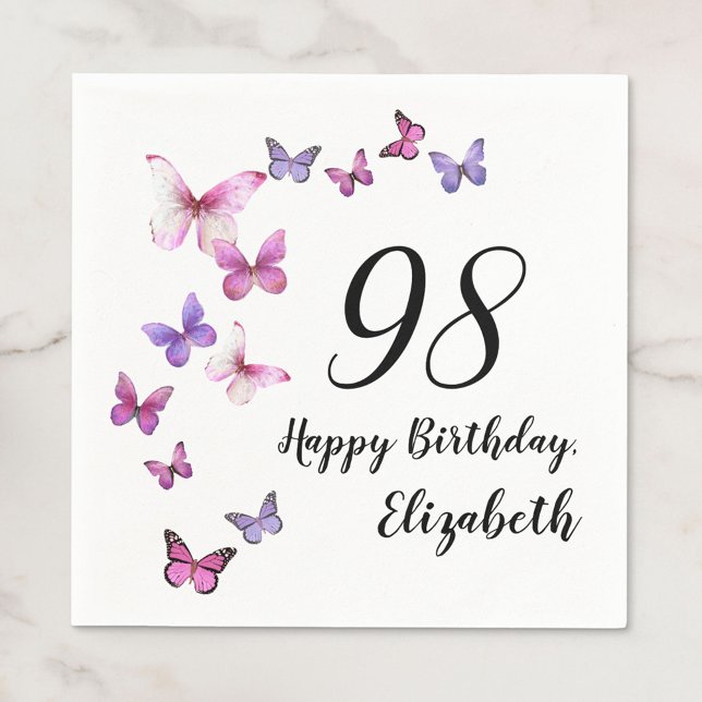 Servilleta De Papel Cumpleaños 98 Rosas Mariposas Moradas  (Subido por el creador)