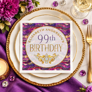 Servilleta De Papel Cumpleaños 99 con diseño de estratos enjoyados de 