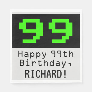 Servilleta De Papel Cumpleaños 99 - Nerdy / Geeky Style "99" y nombre