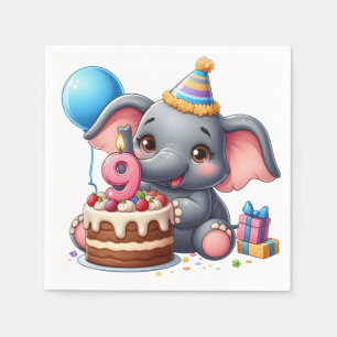 Servilleta De Papel Cumpleaños 9 de elefante lindo