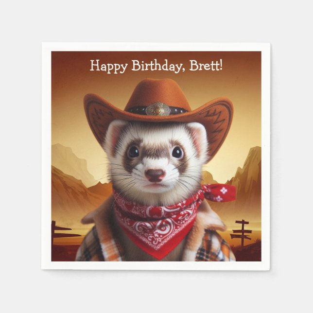 Servilleta De Papel Cumpleaños al estilo vaquero divertido de hurón (Anverso)