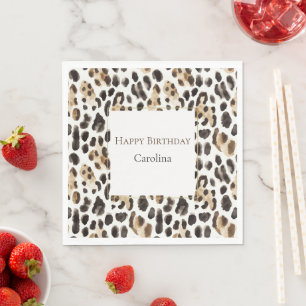 Servilleta De Papel Cumpleaños Animal Leopardo Marrón Negro Crema