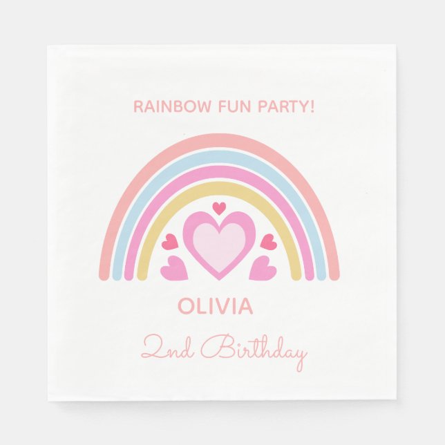 Servilleta De Papel Cumpleaños arcoíris nombre personalizado y edad (Anverso)