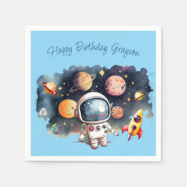 Servilleta De Papel Cumpleaños Azul Planetas Espacio Exterior