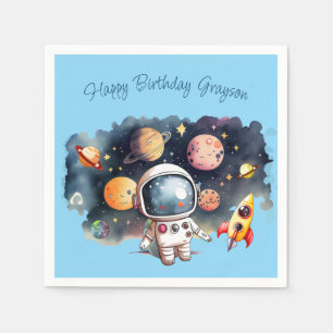 Servilleta De Papel Cumpleaños Azul Planetas Espacio Exterior