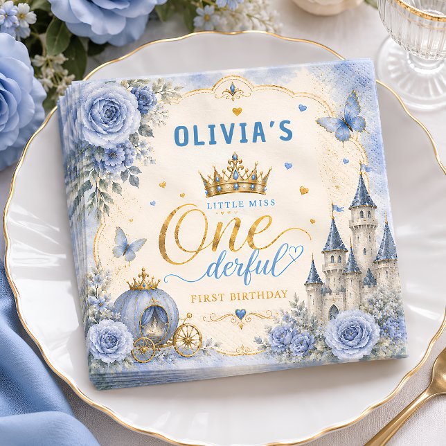 Servilleta De Papel Cumpleaños Azul Princesa One-derful Primero (Subido por el creador)