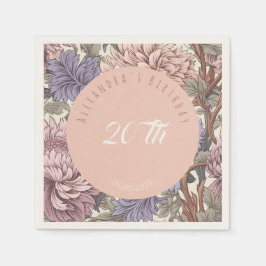 Servilleta De Papel Cumpleaños azul rosa floral retro pastel de moda