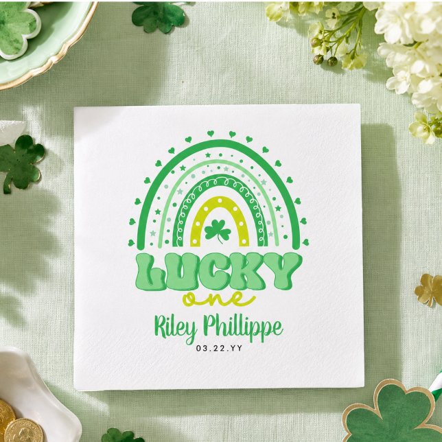 Servilleta De Papel Cumpleaños Blue Clover & Rainbow Lucky One Primero (Blue Clover & Rainbow Lucky One First Birthday Napkins)