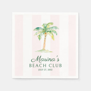 Servilleta De Papel Cumpleaños Blush Pink Cabana Stripes Palm Beach Cl