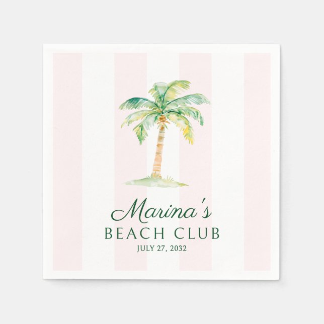 Servilleta De Papel Cumpleaños Blush Pink Cabana Stripes Palm Beach Cl (Anverso)