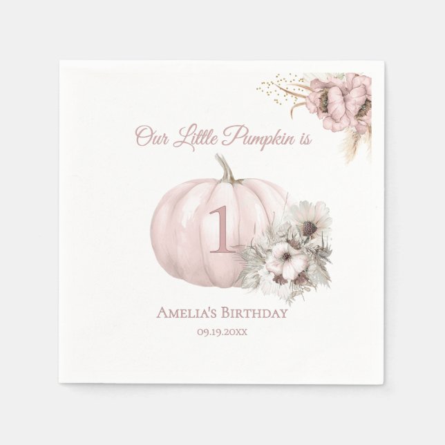 Servilleta De Papel Cumpleaños Boho Pink Pumpkin 1 de niña (Anverso)
