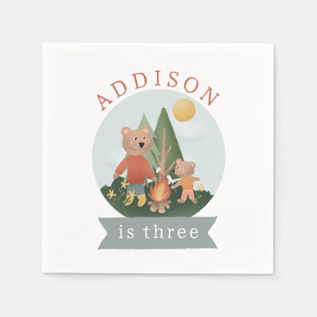 Servilleta De Papel Cumpleaños Bosque Maderable Niños Lindos Osos  (Anverso)