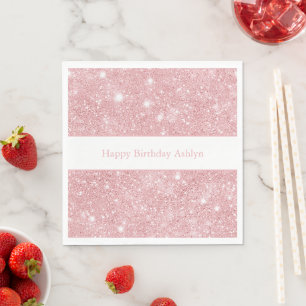 Servilleta De Papel Cumpleaños Brillante Destello Rosa Precioso