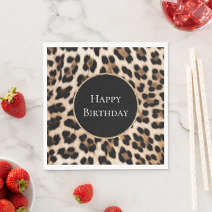 Servilleta De Papel Cumpleaños Brillo Dorado Animal Leopardo Crema