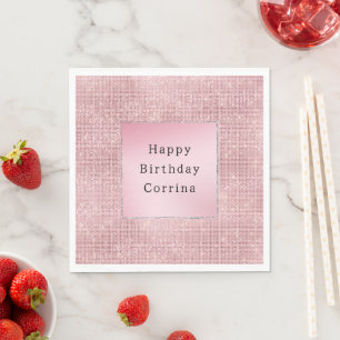 Servilleta De Papel Cumpleaños Brillo Glam Rosa Bonito Plata Purpurina