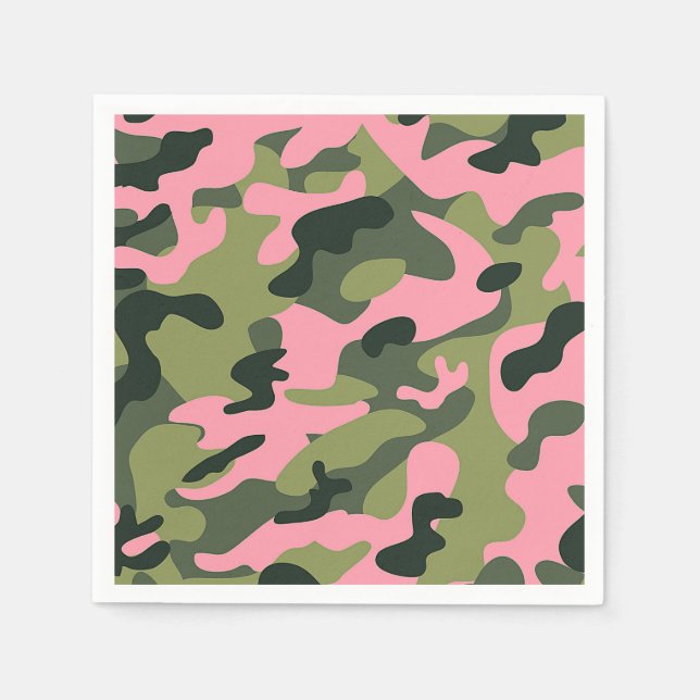 Servilleta De Papel Cumpleaños Camuflaje Ejército Verde Rosa País (Anverso)