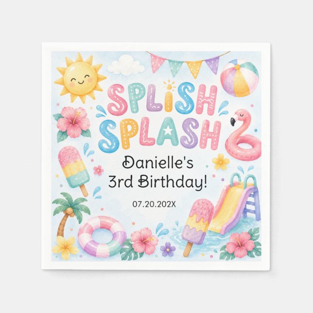 Servilleta De Papel Cumpleaños caprichoso de acuarela Splash  (Anverso)
