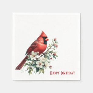 Servilleta De Papel Cumpleaños Cardenal Rojo Flor de Cerezo Aquarela