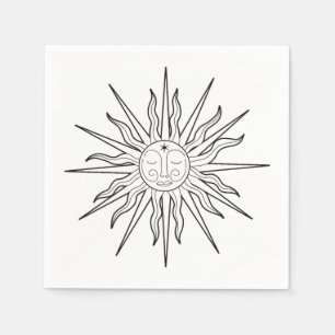 Servilleta De Papel Cumpleaños Celestial Sol Caprichoso Blanco y Negro