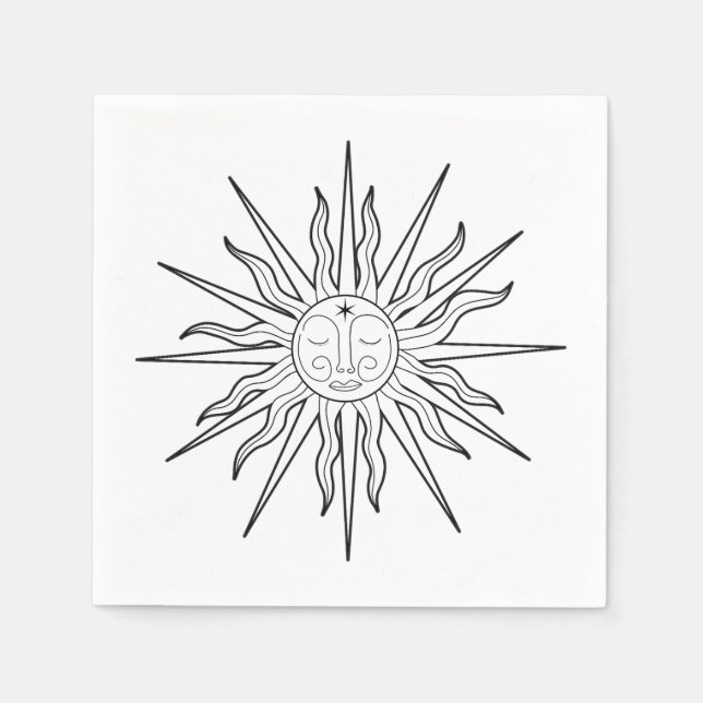 Servilleta De Papel Cumpleaños Celestial Sol Caprichoso Blanco y Negro (Anverso)