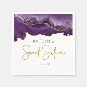 Servilleta De Papel Cumpleaños Chic Agate Purple Gold Sweet 16