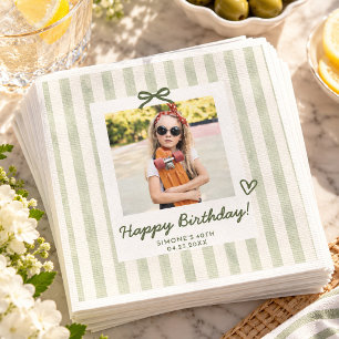 Servilleta De Papel Cumpleaños Chic con Foto en Verde Salvia