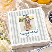 Cumpleaños Chic con Lazo de Foto en Azul Polvorien