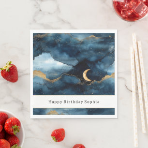 Servilleta De Papel Cumpleaños Cielo Estrellas Doradas Brillantes Azul