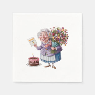 Servilleta De Papel Cumpleaños clásico de la abuela con flores gigante