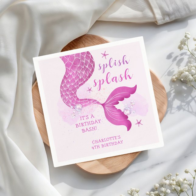 Servilleta De Papel Cumpleaños Cola de Sirena Rosa Púrpura (Subido por el creador)