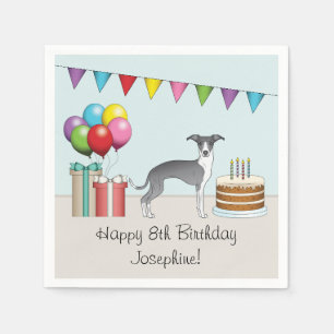 Servilleta De Papel Cumpleaños Colorido de Galgo Italiano Blanco y Azu